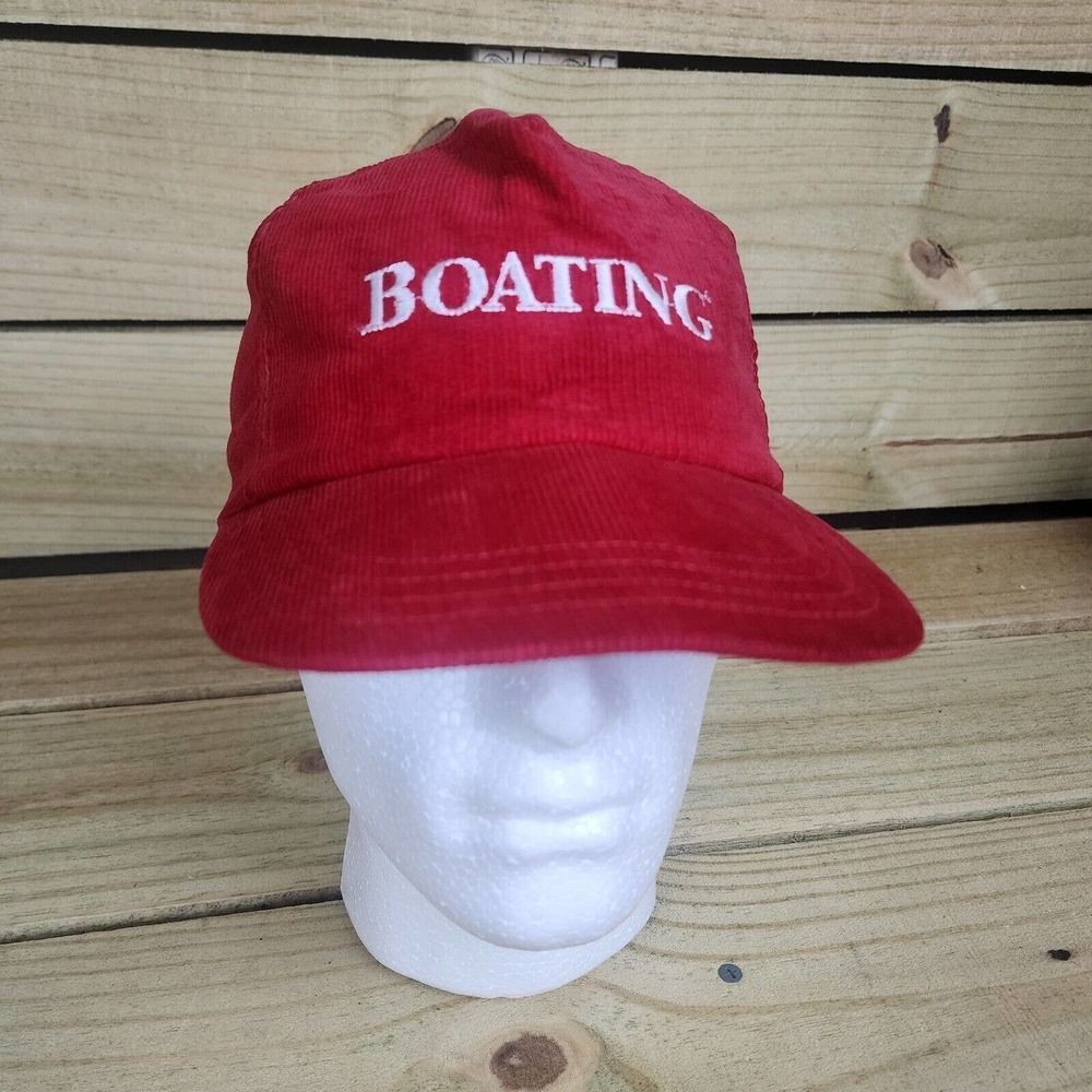 Vintage Red Boating Corduroy Snapback Hat Cap Made In Usa